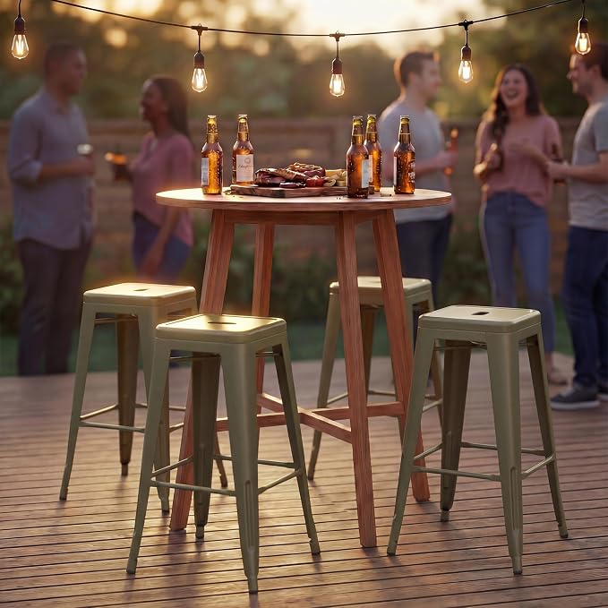Shahoo 24 Inches Metal Bar Stools Counter Height Stackable Backless Stools - Image 9