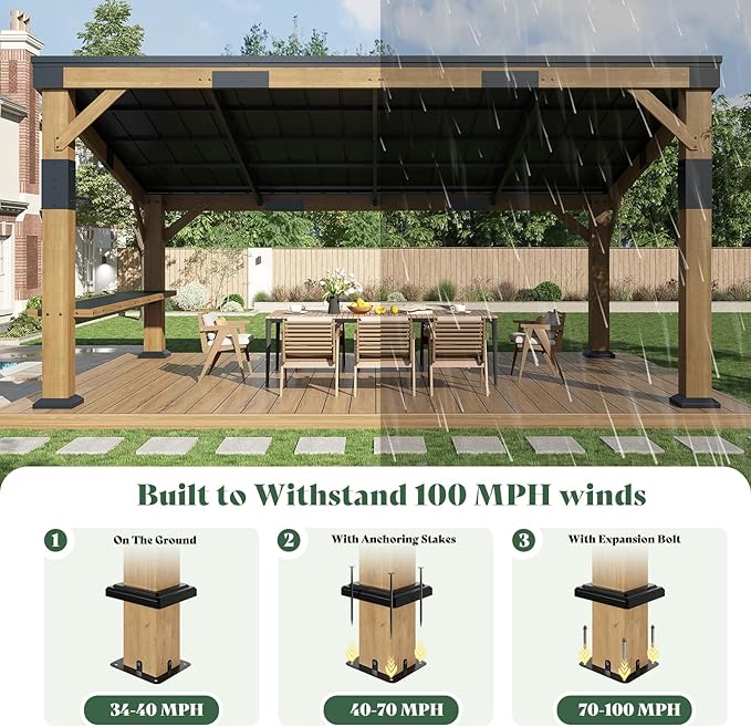 AMERLIFE 10x14 FT Spruce Wood Grill Gazebo, Permanent Galvanized Steel Lean to - Image 4