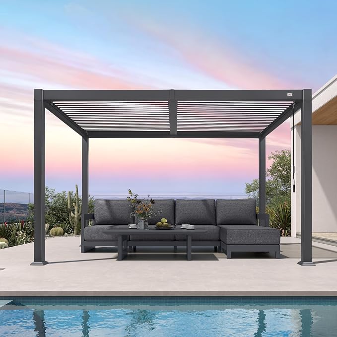 PURPLE LEAF Louvered Pergola 8' x 12' Aluminum Outdoor Pergola by Unknown