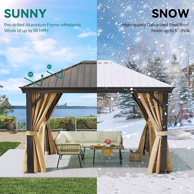 YITAHOME 10X12FT Hardtop Metal Gazebo Single Top Outdoor Patio Canopy - Image 4