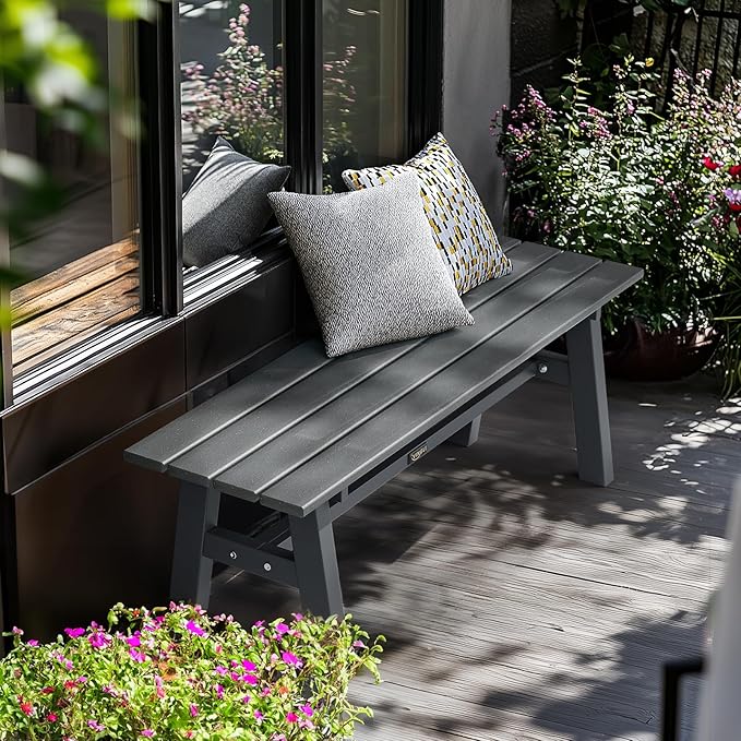 VINGLI 47” Outdoor Bench Garden Bench HDPE Porch Bench w/Metal Legs, Poly - Image 7