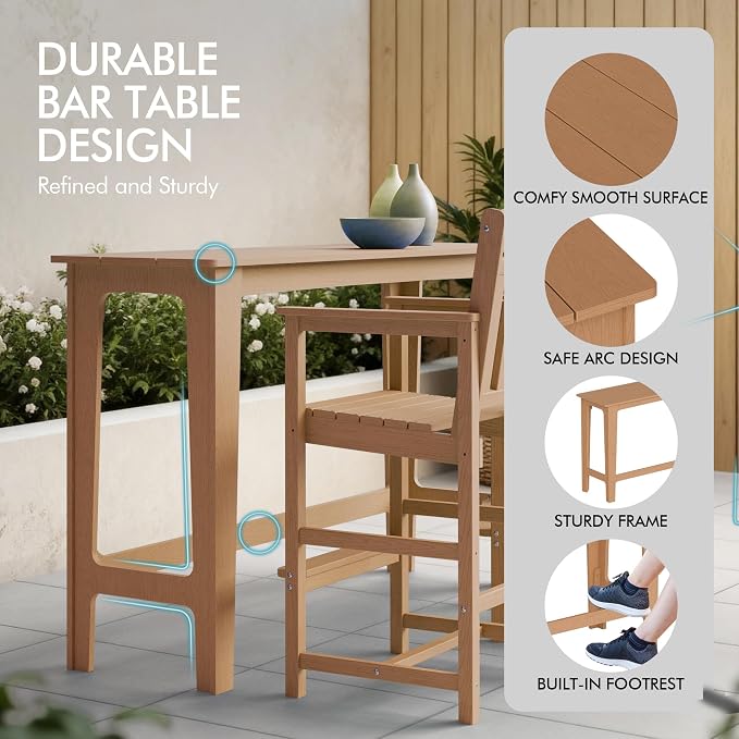 Ciokea 3 Pcs Outdoor Bar Height Table Set, Heavy-Duty All-Weather HDPE Patio - Image 5