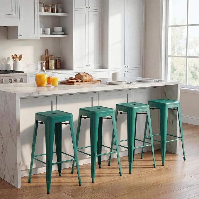 Shahoo 30 Inches Metal Bar Stools Counter Height Stackable Backless Stools - Image 2