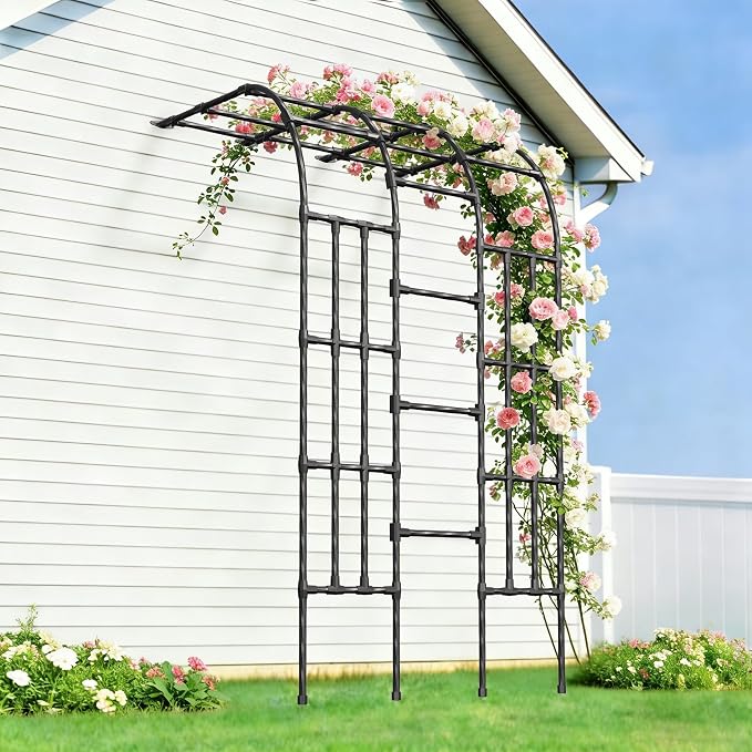 Half Garden Arch Trellis, 1.97FT×8.53FT Metal Black Outdoor Arbor - Image 6
