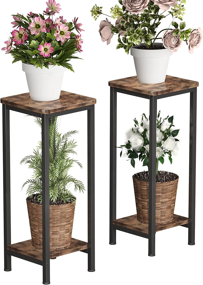 Homeiju 2-Pack Plant Stand Indoor, 2 Tier Wood Corner Plant Stand, Modern by Homeiju