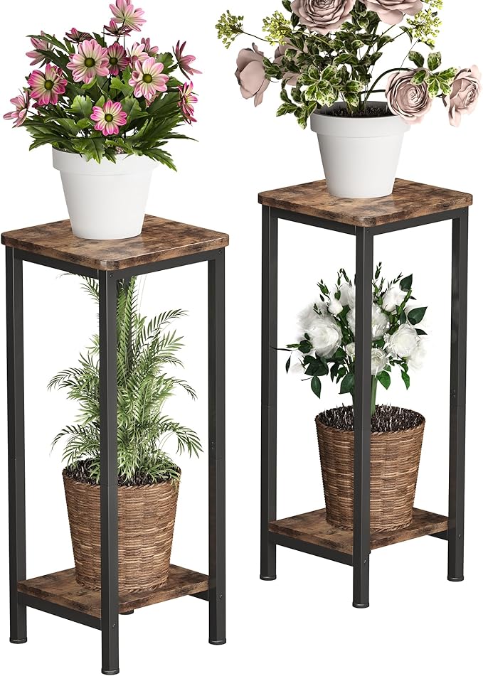 Homeiju Plant Stand Indoor, 2 Tier Wood Corner Plant Stand, Modern Square Plant by Homeiju