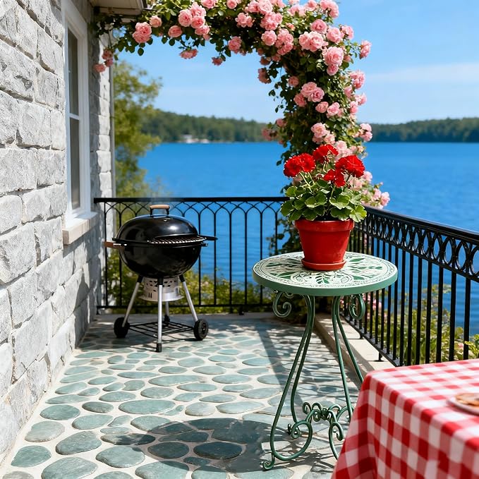 Outdoor Side Table & Mosaic Plant Stand, Indoor Outdoor Coffee Tea Table - Image 8