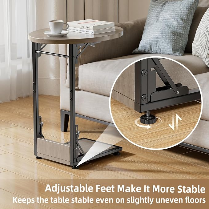 Elbourn Folding Side Table End Couch Tables, Metal Frame C-Shaped TV Stand - Image 6