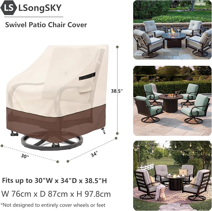 Patio Swivel Chair Cover 4 Pack, Waterproof Heavy Duty Patio Chair Covers - Image 3