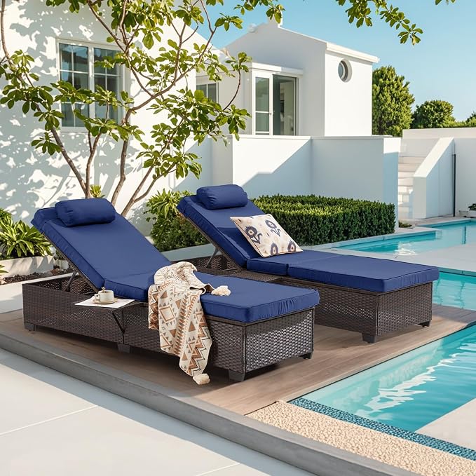 Outdoor Lounge Chairs, Pool Lounge Chairs Set of 2, Outdoor Chaise Lounge - Image 3
