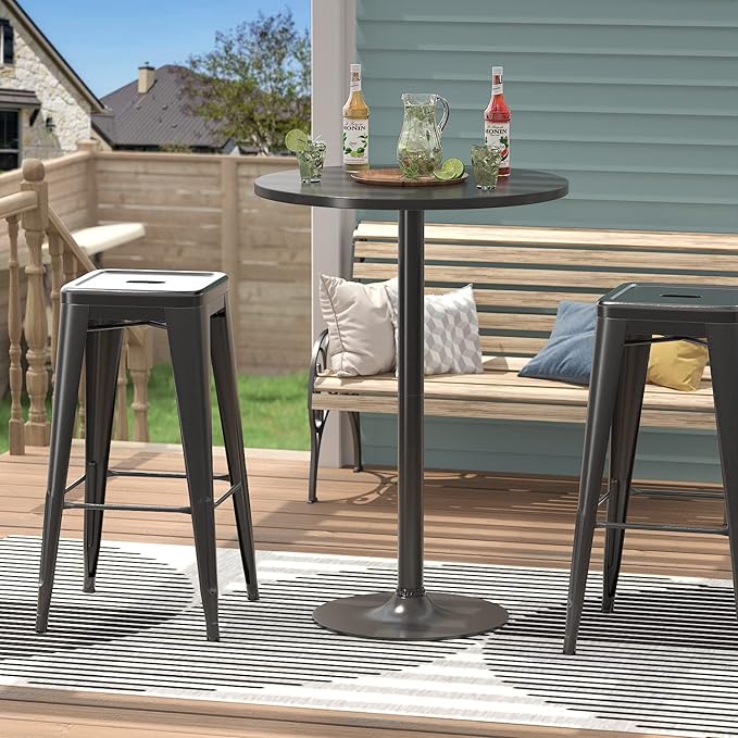 Furmax Bistro Pub Table 2 Pack Round Bar Height Cocktail Table Metal Base MDF - Image 8