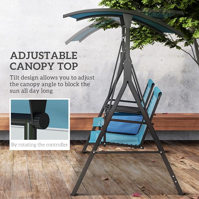 Outsunny 2-Seat Patio Swing Chair, Outdoor Canopy Swing Glider - Image 3