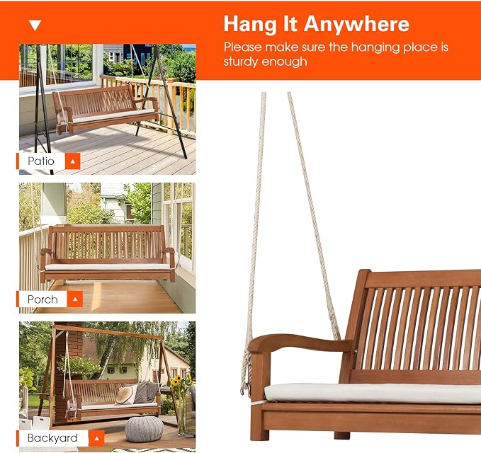 Tangkula 2 Person Hanging Porch Swing, Outdoor Bench Swing - Image 8