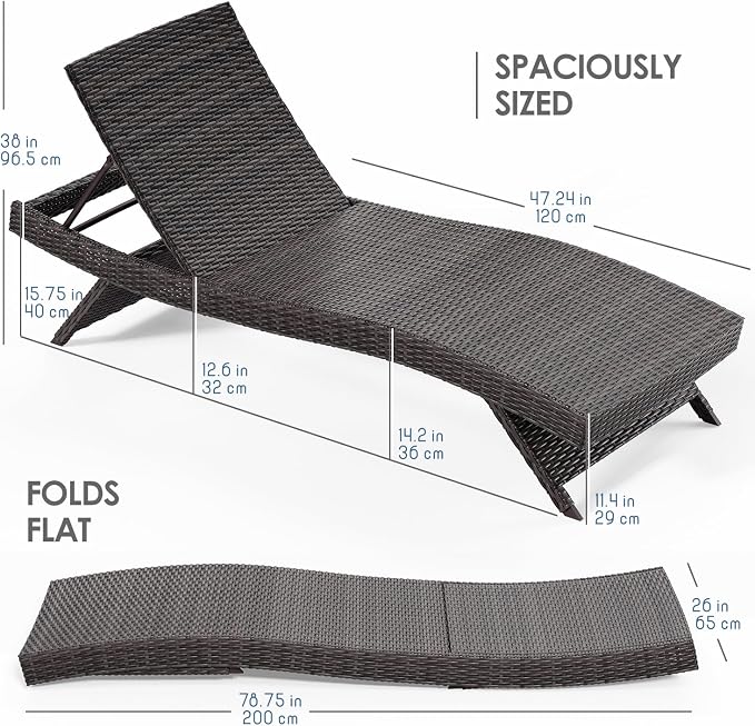 Nestl Chaise Lounge Chair Outdoor Set of 4, Wicker Patio Lounge Chair, Outdoor - Image 2