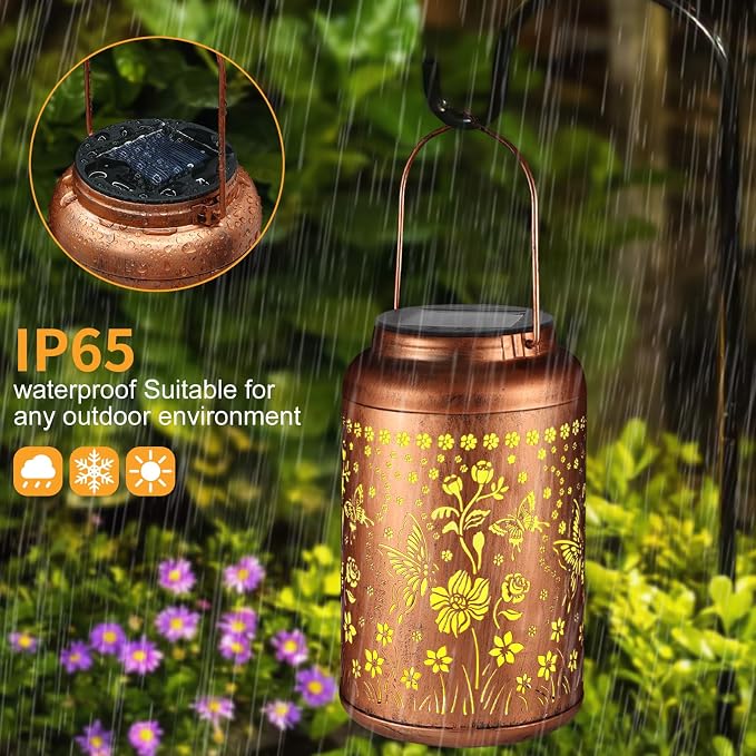 2 Pack Solar Lanterns Outdoor Waterproof, Butterflies Garden Decor Gifts - Image 2