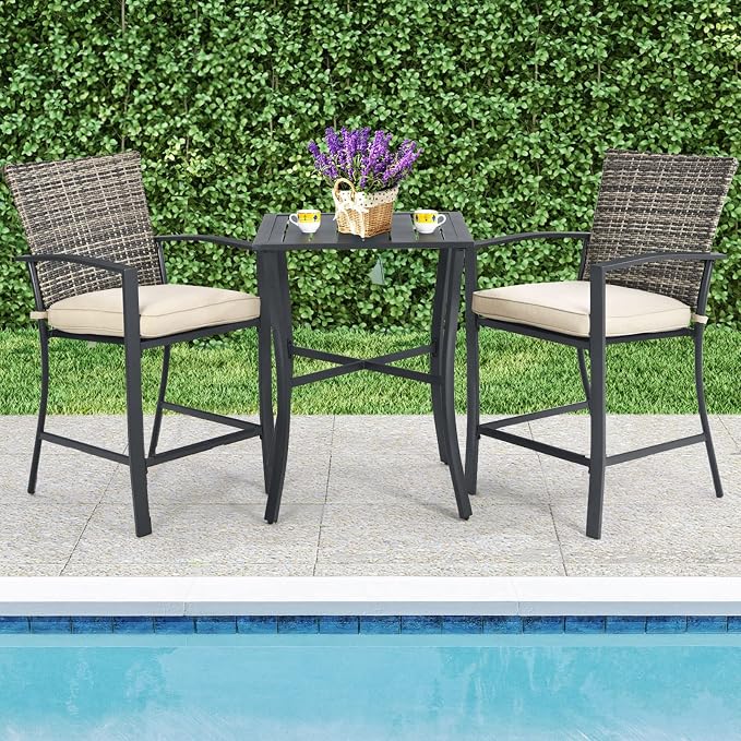 Tangkula 3 Piece Patio Bar Set, Outdoor Bistro Set w/ 27.5" Square Table - Image 3