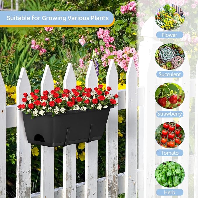 smusei 4 Pack Window Boxes Planters 17’’ Railing Planter Box - Image 2
