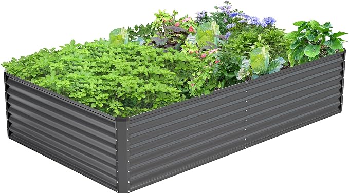 8x4x2FT Galvanized Raised Garden Bed, Galvanized Planter Boxes Outdoor by AyenGuard