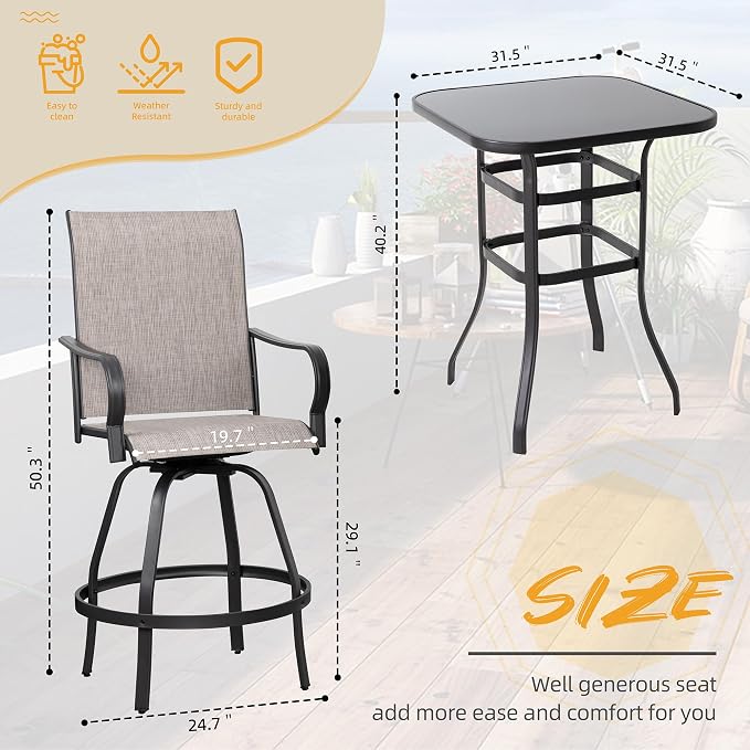 Shintenchi 5 Piece Patio Swivel Bar Set, Outdoor Patio Bar Table and Chairs Set - Image 3