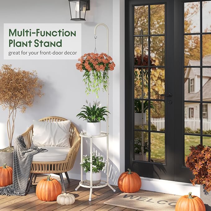 2-Tier Hanging Plant Stand Indoor and Outdoor, Space-Saving Iron Planter Shelves - Image 6