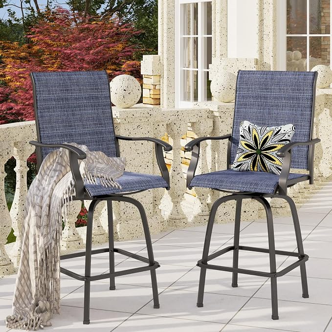 PHI VILLA Outdoor Swivel Bar Stools Set of 6, Bar Height Patio Chairs Furniture - Image 2
