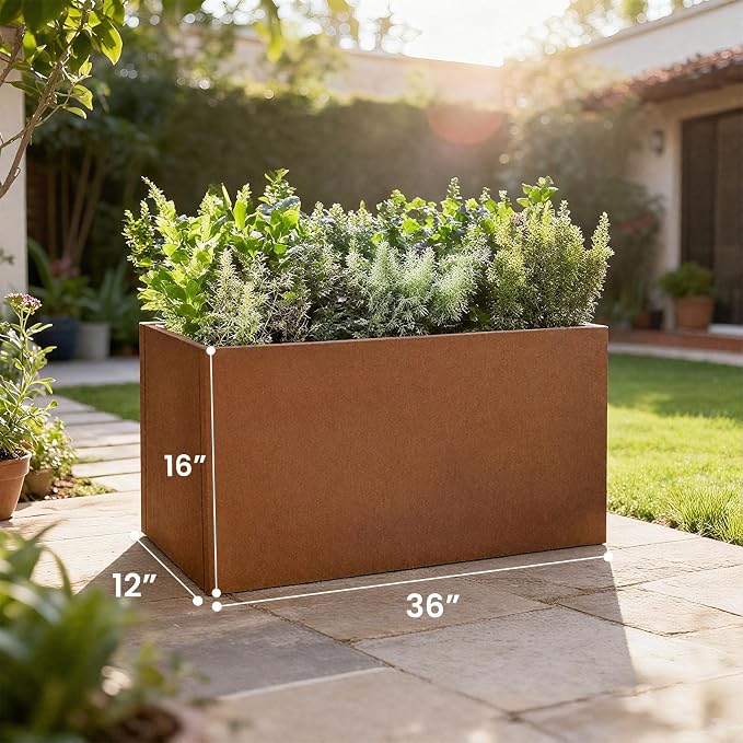 Corten Steel Corner Metal Planter Box L36 x W12 x D16 Rusted Garden Steel - Image 4