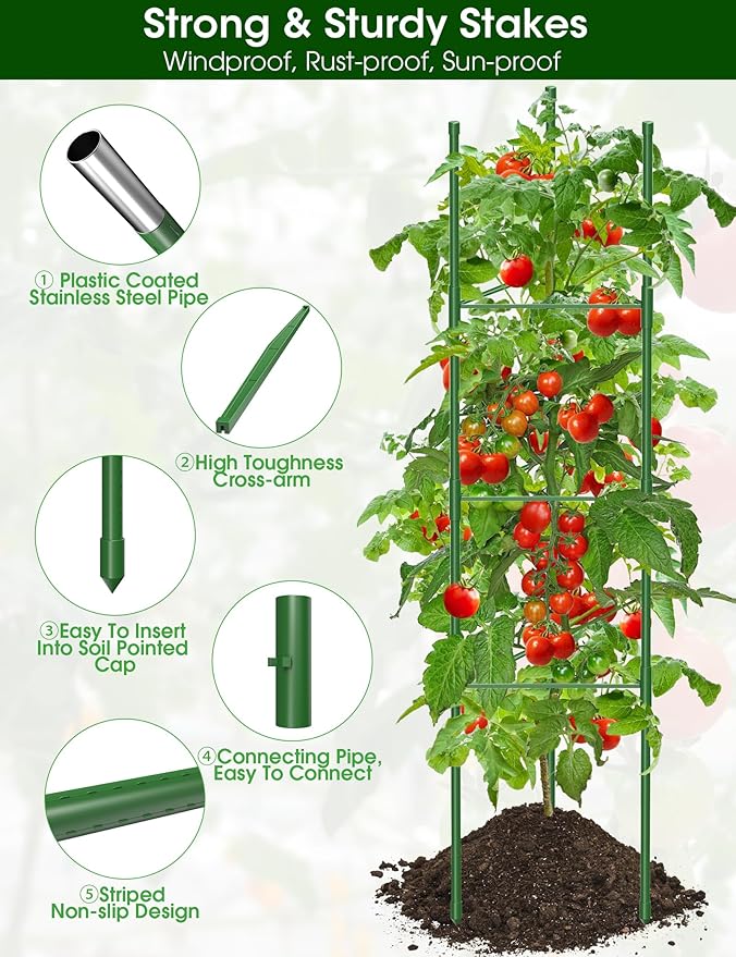Tomato Cage for Garden, 6 Pack Tomato Trellis for Raised Garden Bed Height - Image 6