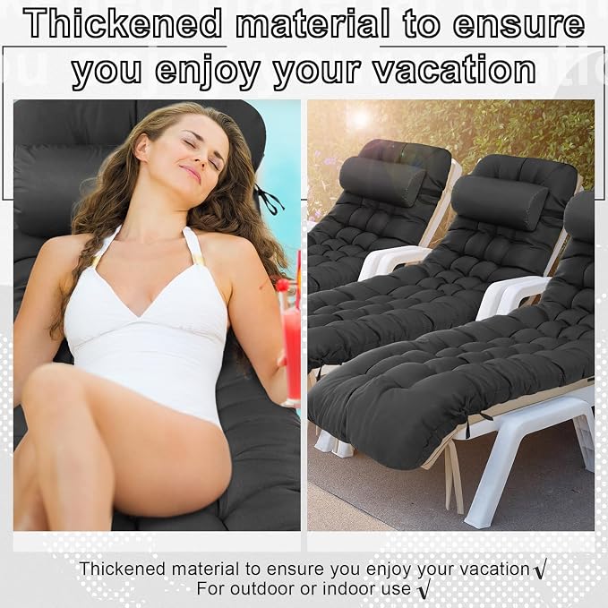 Tudomro 1 Pcs Grey 66'' Outdoor Chaise Lounge Cushion Waterproof Patio Lawn - Image 5