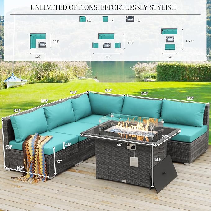 BULEXYARD 6 Pcs High Back Outdoor Patio Furniture Set - Image 3