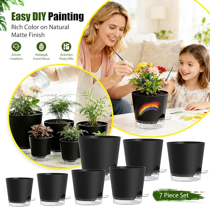 Plant Pots 4/5/5.5/6/6.5/7/8 Inch Self Watering Pots, 7 Pack Plastic Planters - Image 6