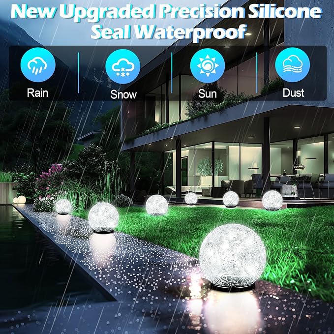 Coroor Garden Solar Ball Lights Outdoor Waterproof, 50 LED Cracked Glass Globe - Image 4