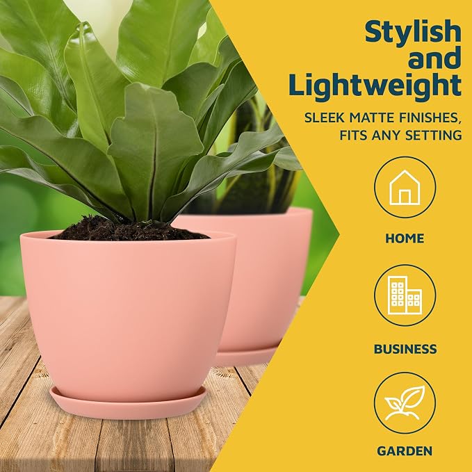 Pink Plant Pots with Drainage Holes & Saucers 3 Pack, Indoor & Outdoor - Image 3