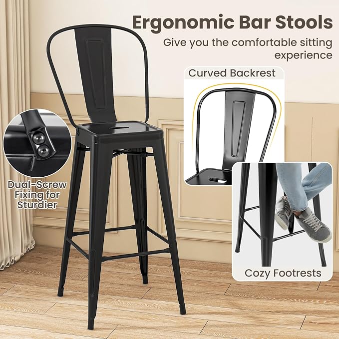 COSTWAY 30'' Metal Bar stools Set of 4, - Image 8