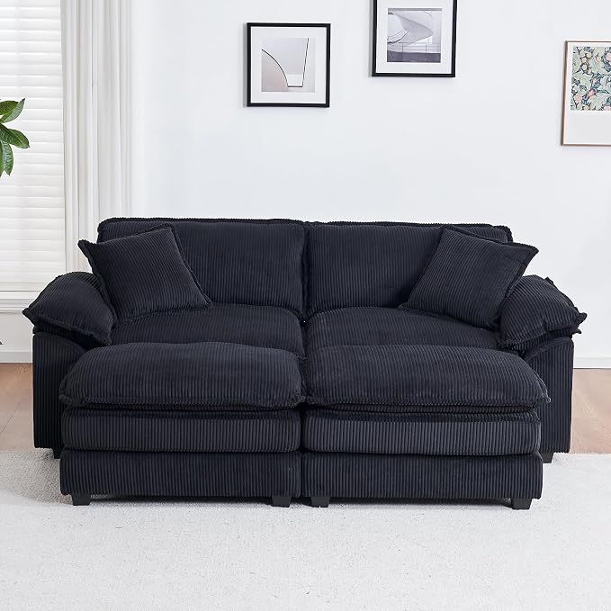 84.6” Corduroy Loveseat with Ottoman, Oversized Double Chaise Lounge Chair - Image 8