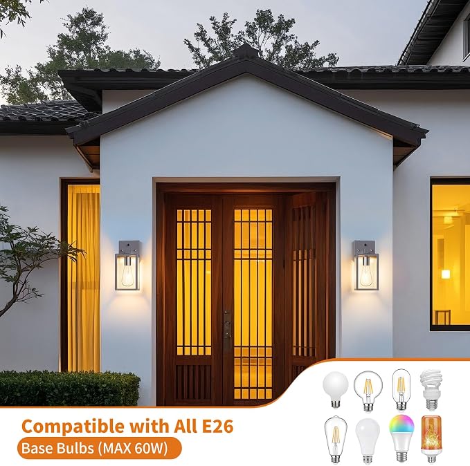 2 Pack Silver Dusk to Dawn Exterior Lighting Fixtures Wall Mount, Sensor - Image 5
