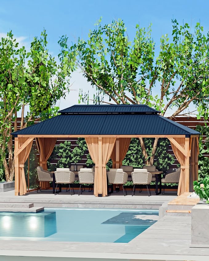 GarveeLife Hardtop Wood Gazebo 12 ft x16 ft by GarveeLife