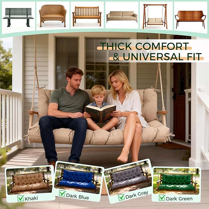 Porch Swing Cushions 60 Inch, Waterproof Patio 2 3 Seater Replacement - Image 4