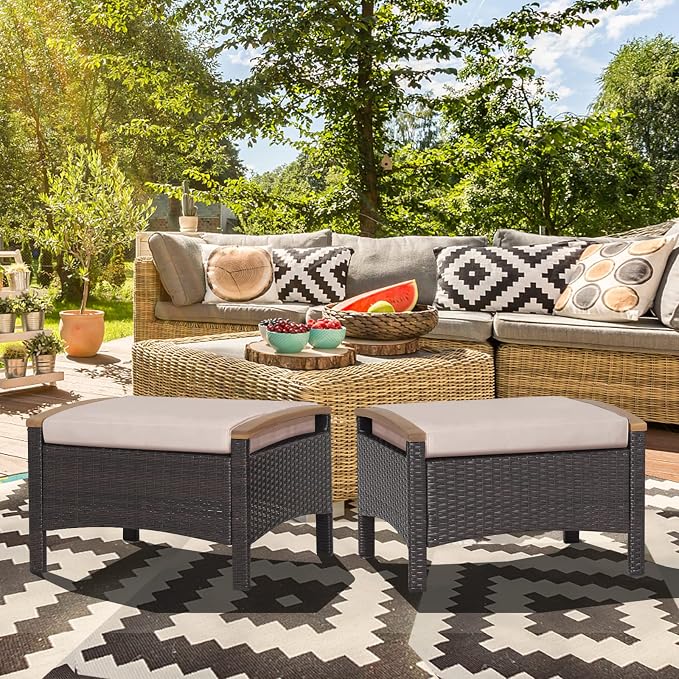 RELAX4LIFE Outdoor Wicker Ottomans - Image 9