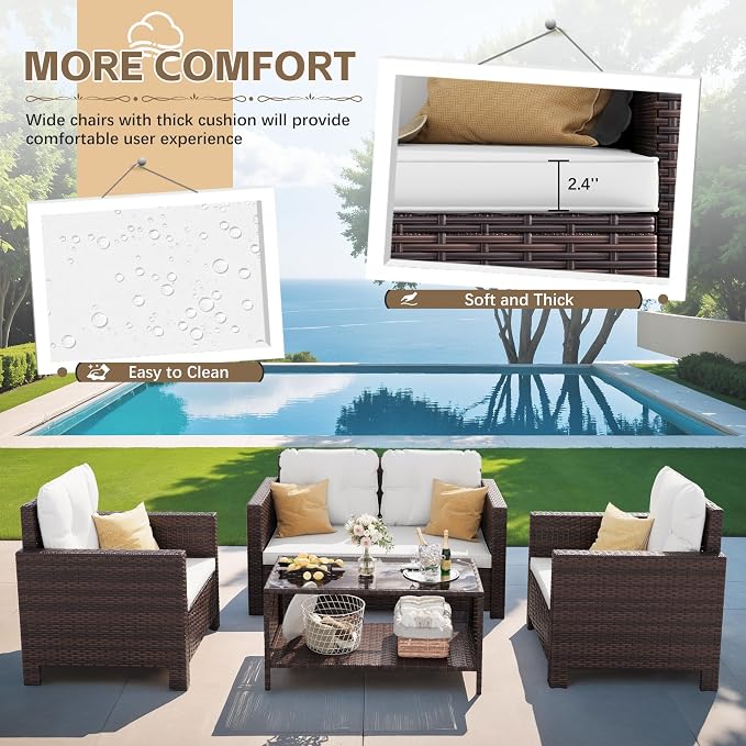 Homall 4 Pieces Patio Furniture Sets Rattan Chair Wicker Conversation Sofa Set - Image 4