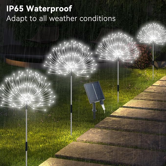 Solar Garden Lights Outdoor Waterproof, 4 Pack Total 480 LED Solar Firework - Image 3