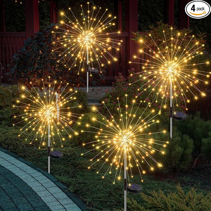 btfarm 4 Pack 120 LED Solar Garden Lights Outdoor, 8 Modes Firework Lights by btfarmdecorativelighting