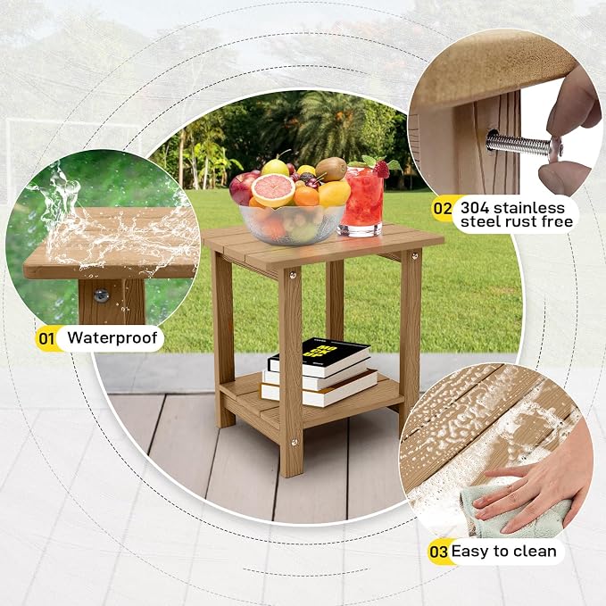 Melucivi Weather Resistant Outdoor Side Table, Double Small Adirondack Side - Image 5