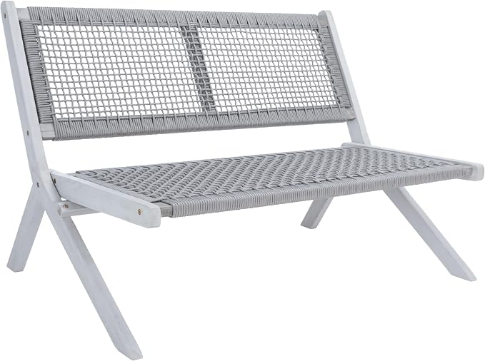 SAFAVIEH Outdoor Collection Kobina Grey Acacia Wood/Grey Rope Foldable Bench - Image 4