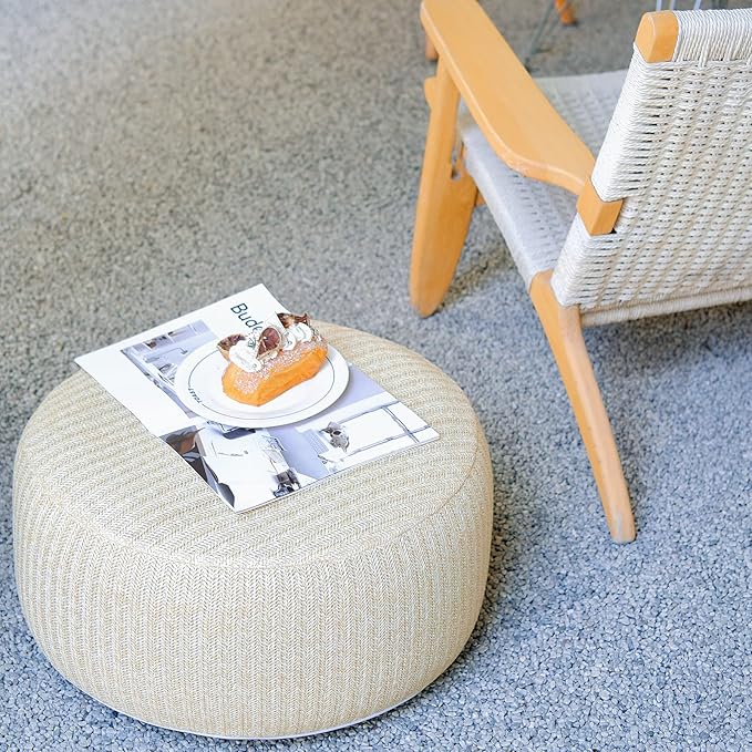 Woven Inflatable Ottoman with Air Pump D21”x H10” Outdoor Indoor Pouf Patio - Image 2