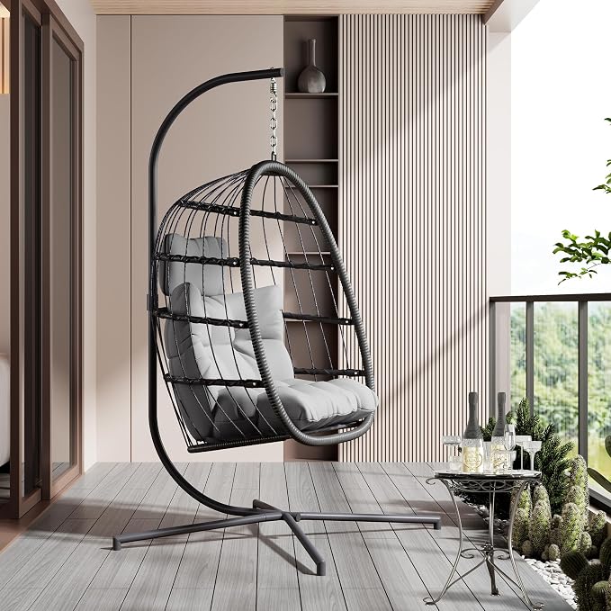 HWB Hanging Egg Chair with Stand, Swing Hammock Chair with Cushion - Image 6