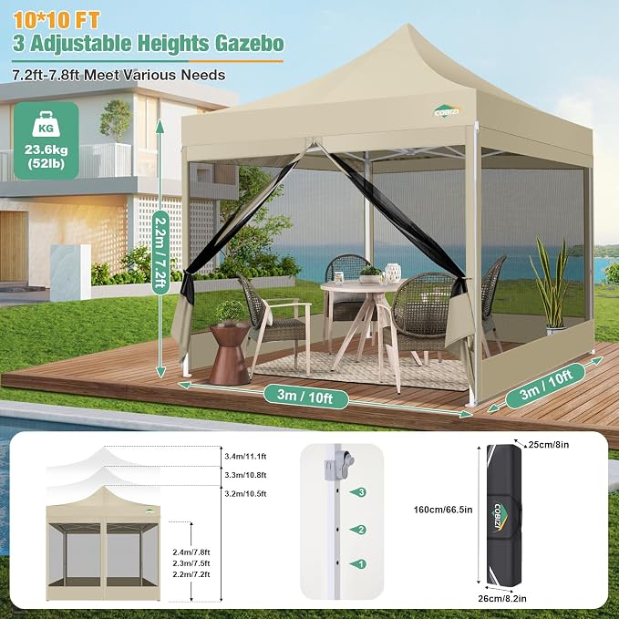 COBIZI 10x10 Canopy Tent, Heavy Duty Pop up Canopy - Image 4