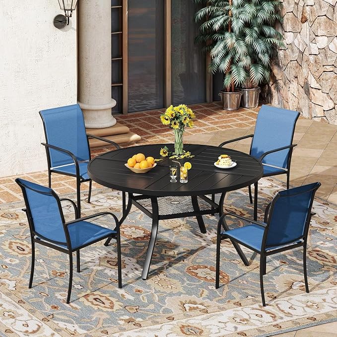 VICLLAX 5 Pieces Patio Outdoor Dining Set, 40.6" Round Metal Table by HOME