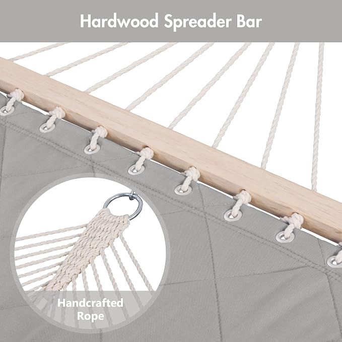 ANOW Heavy Duty Hammock with Spreader Bars and Detachable Pillow, 2 Person - Image 7