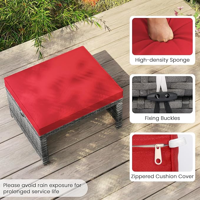 Tangkula 2 Pieces Patio PE Rattan Ottomans, and Yard - Image 4