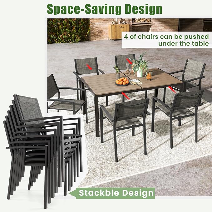 Tangkula 7 Piece Outdoor Dining Set, Patio Furniture Set w/ 6 Stackable Chairs - Image 4